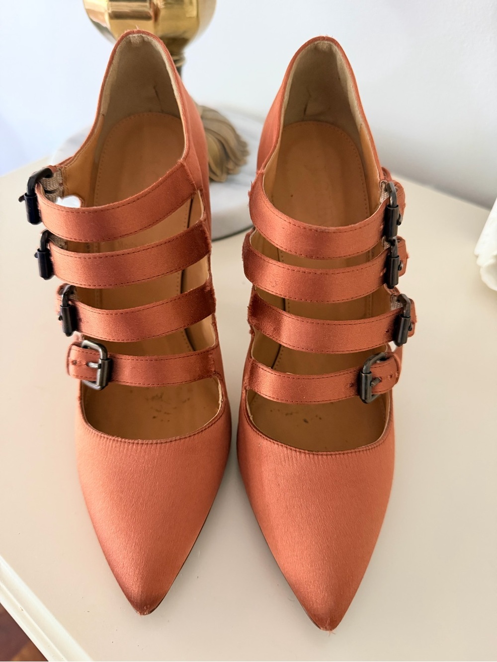 J. Crew Copper Satin Multi-Strap Pointed Pumps